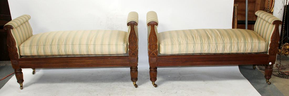 Pair of Hickory Chair Co silk upholstered benches (1 of 9)