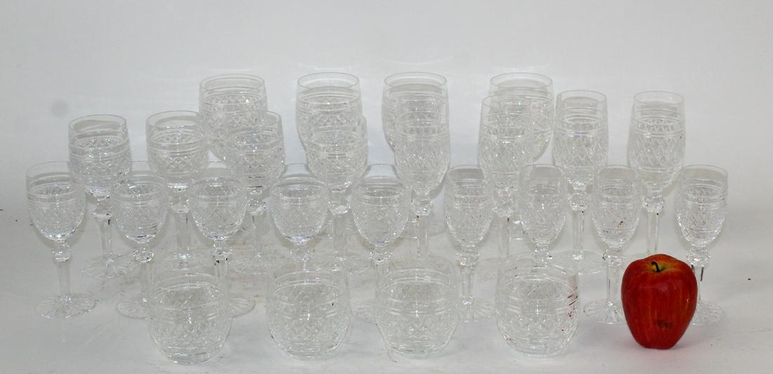 25 pcs Waterford Castletown crystal stemware: Lot of 25 pcs Waterford Castletown crystal stemware: 4 champagne - 8 3/4"h, 4 red wine - 7 3/4"h, 4 white wine - 7 1/4", 4 cordials 6 1/2"h, 5 sherry - 6 1/2"h, 4 rocks - 3 3/4"h.