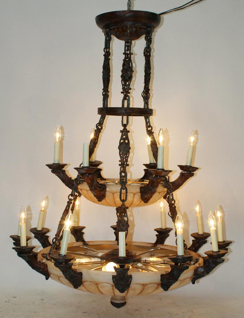 Tiered 18 light bronze and alabaster chandelier (1 of 6)