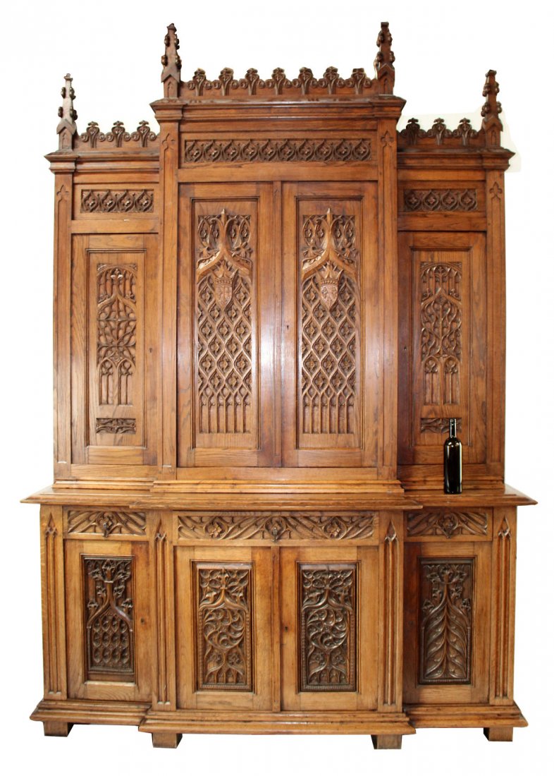 French Gothic Revival carved oak buffet (1 of 9)