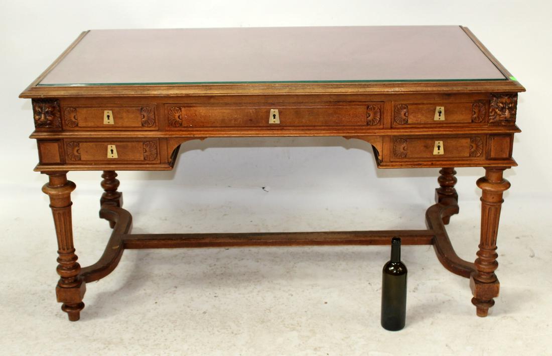 French walnut bureauplat desk with lion heads (1 of 7)