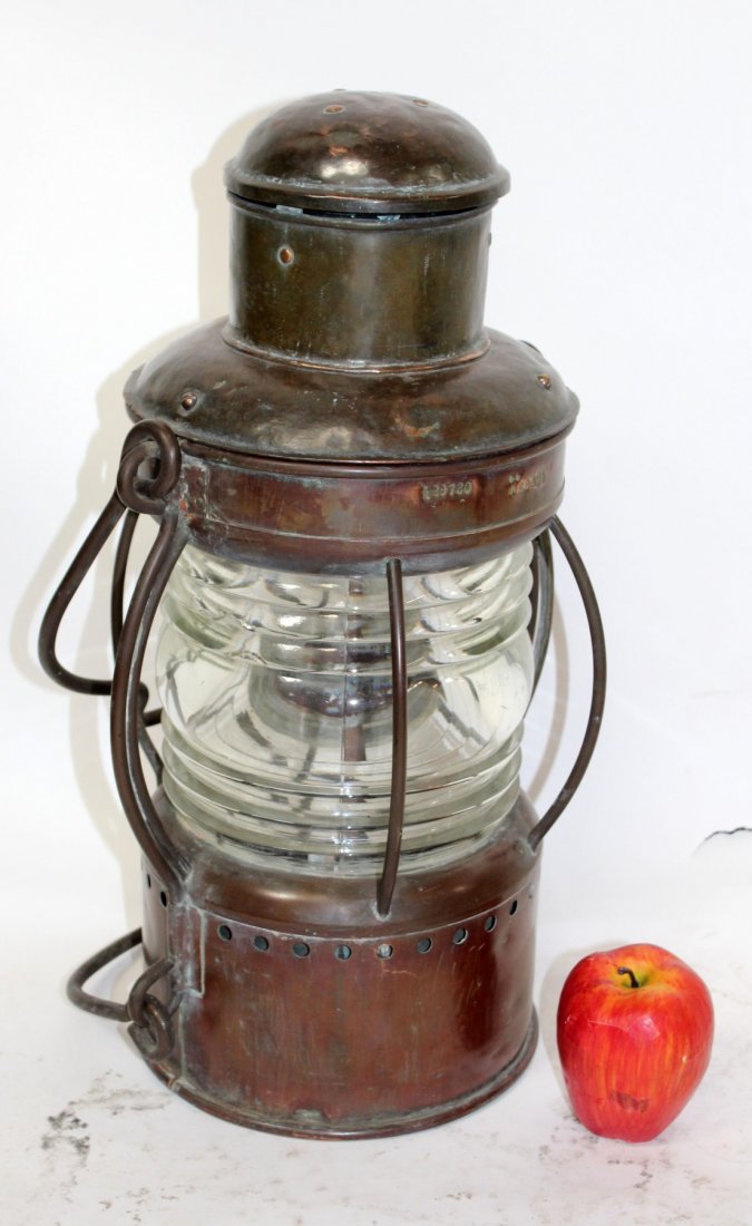 English Copper & glass ship's anchor lantern (1 of 8)
