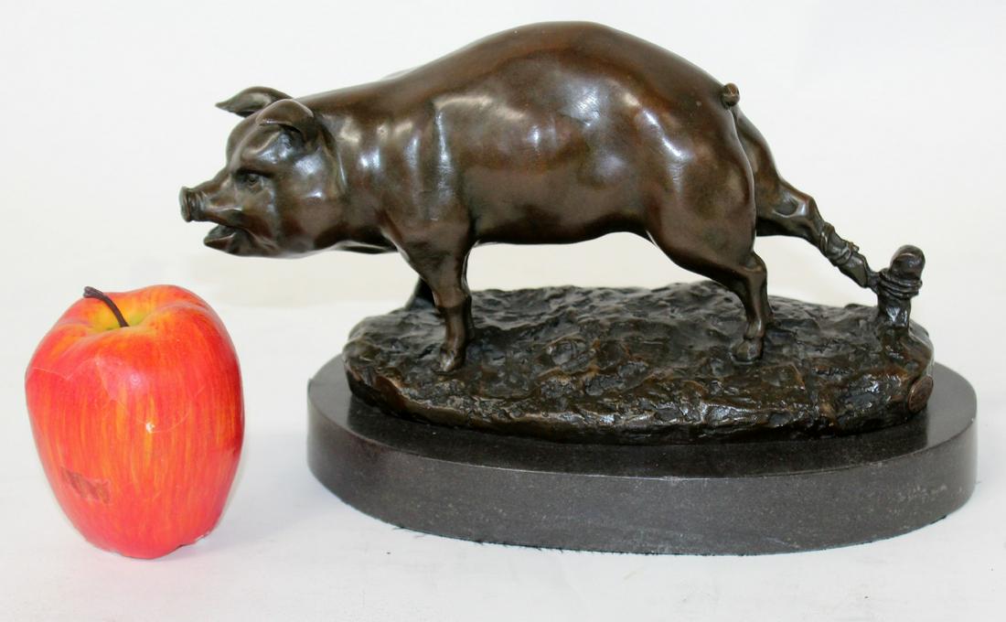 Bronze sculpture of a pig on marble base (1 of 5)