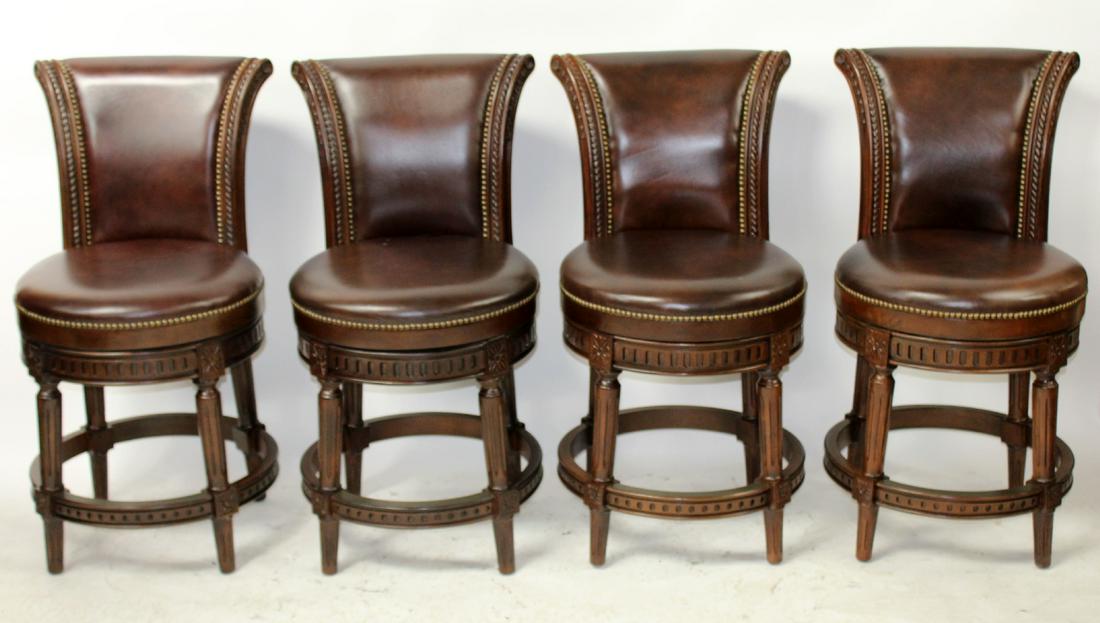 Set of 4 mahogany and leather counter stools (1 of 7)