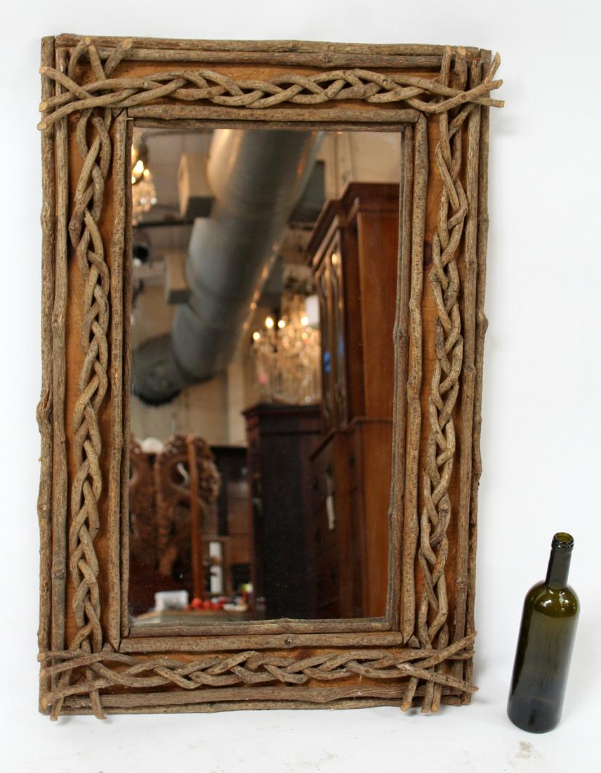 Log cabin style twig framed mirror (1 of 4)