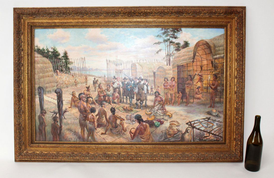 Sydney E. King Oil on board depicting Pilgrims (1 of 6)