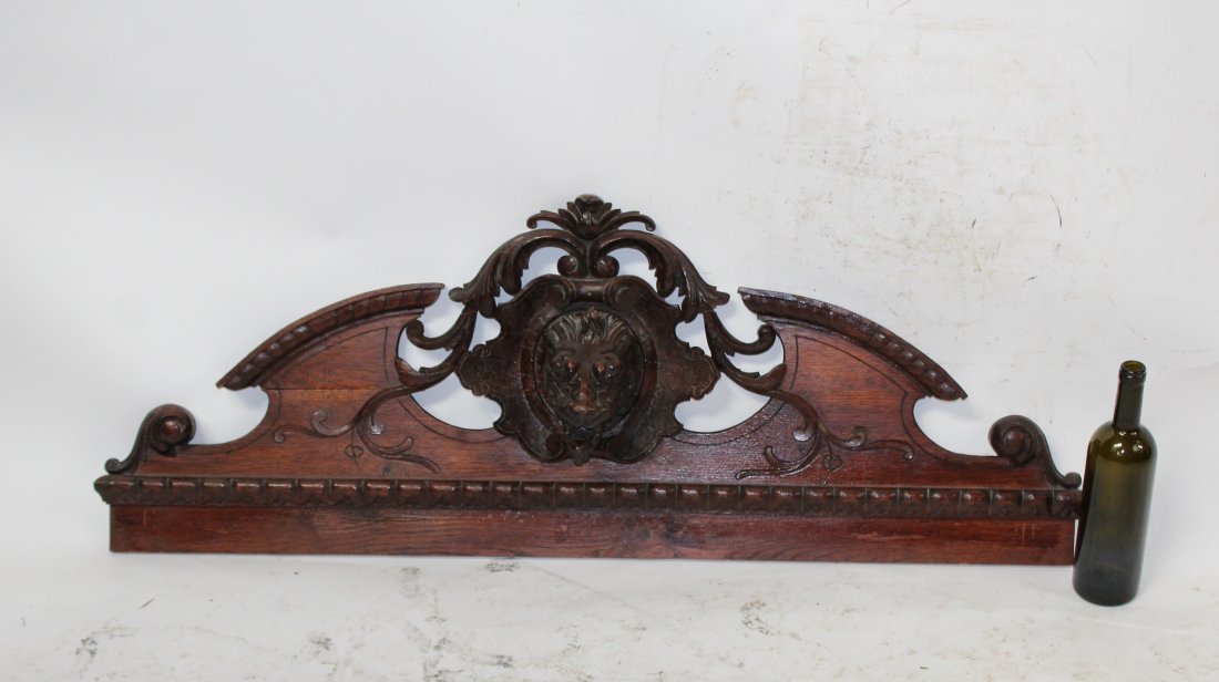 French carved oak crest with lion head (1 of 5)