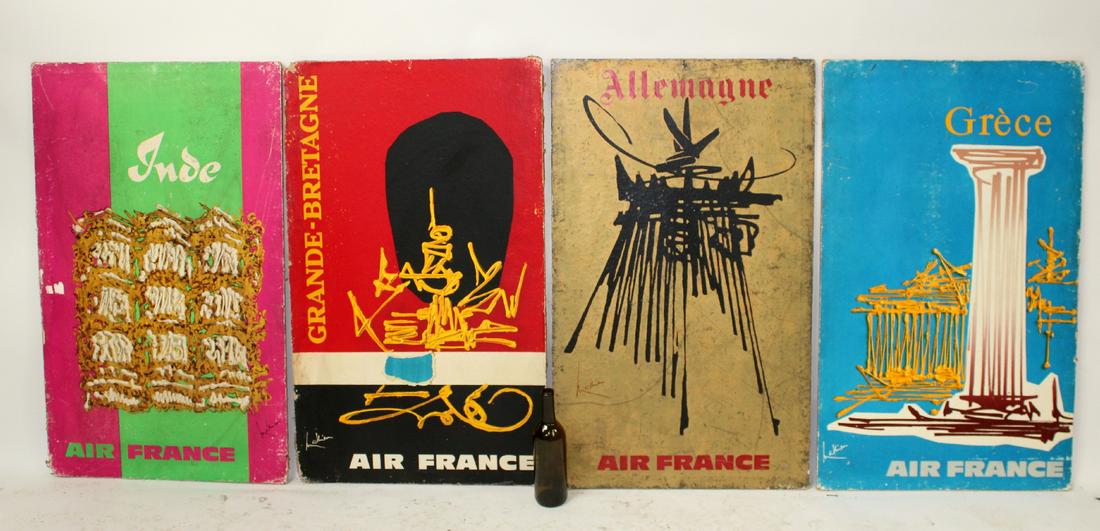 4 Georges Mathieu Air France travel posters: 4 Georges Mathieu Air France vintage travel posters. 1960's. India, Great Britain, Germany, Greece. 40"h x 23 1/2"w