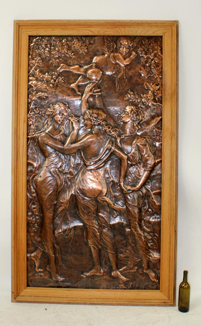 Large framed copper relief panel of 3 Graces (1 of 8)