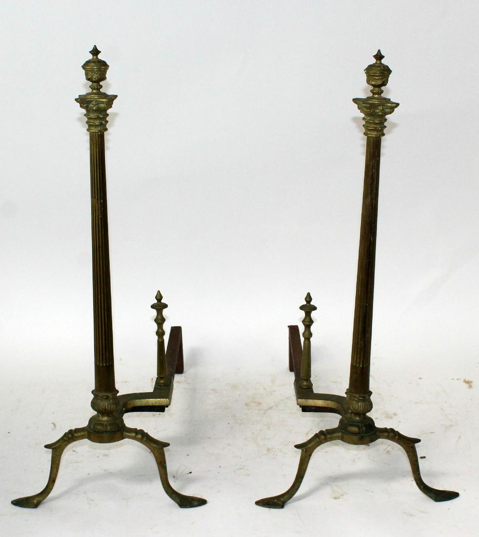 American Federal style gilt bronze andirons: American Federal style gilt bronze andirons. Late 19th century. 25"h x 12"w x 21"d