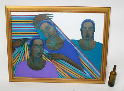 "Tres Hermanas" Nivia Gonzalez oil on canvas: "Tres Hermanas" Nivia Gonzalez oil on canvas apparently unsigned. 29 1/4"h x 39 1/4"w sight size.