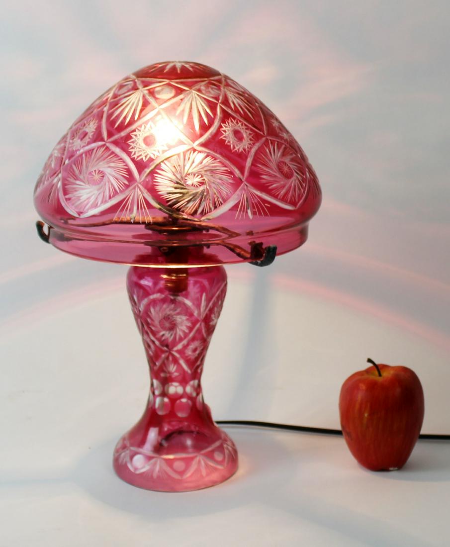 Bohemian ruby red cut to clear crystal mushroom lamp (1 of 5)