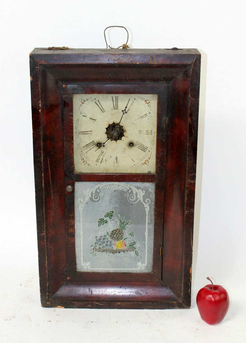 Waterbury clock co wall mount clock: Waterbury clock co wall mount clock with reverse painted glass. 25 1/2"h x 15 1/2"w