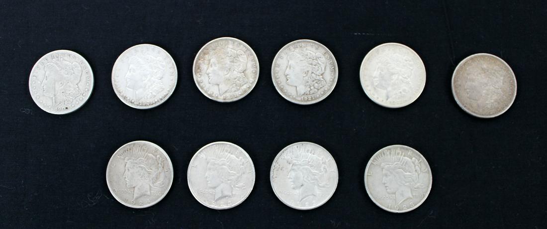 Lot of 10 circulated silver dollars (1 of 8)
