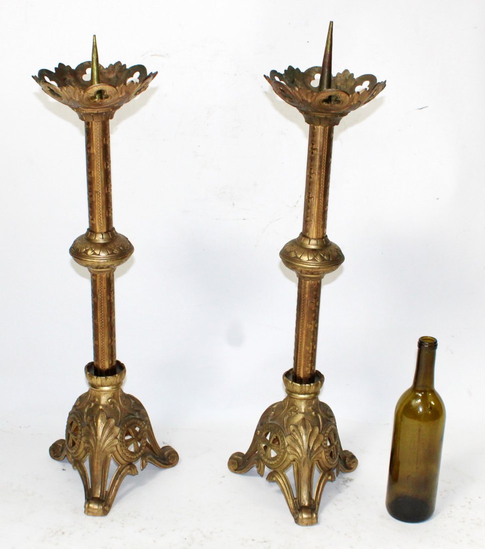 Pair of French Gothic revival bronze candle sticks (1 of 6)