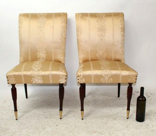 Italian Art Deco silk upholstered slipper chairs (1 of 4)