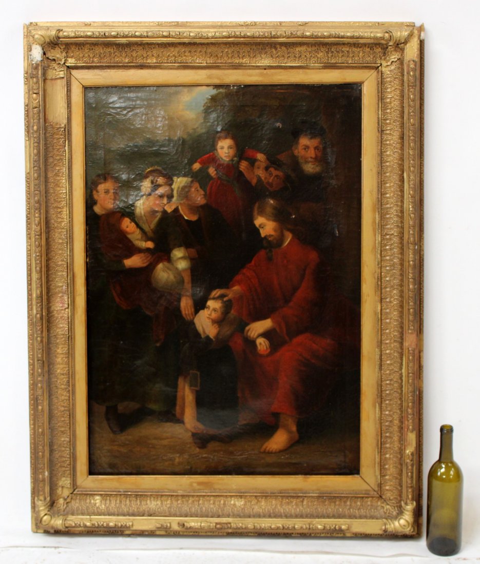 Antique oil on canvas religious scene (1 of 8)