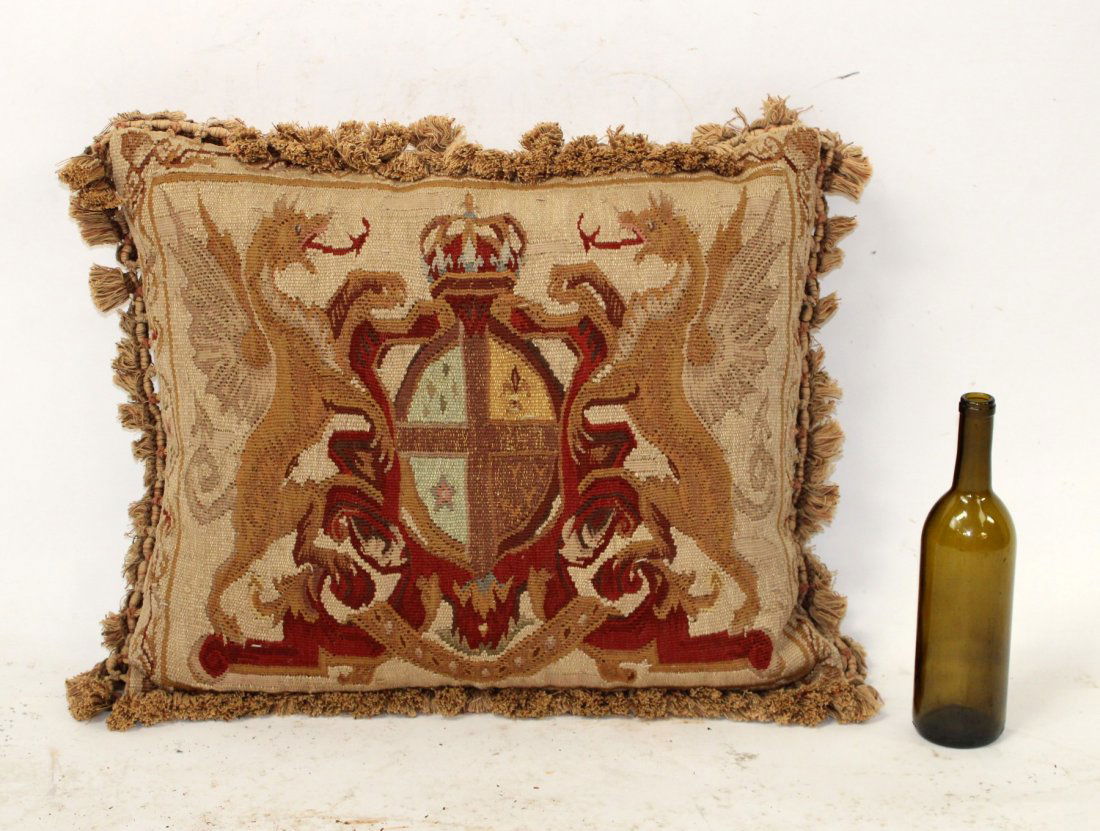 Needlepoint upholstered pillow with gryphon (1 of 6)