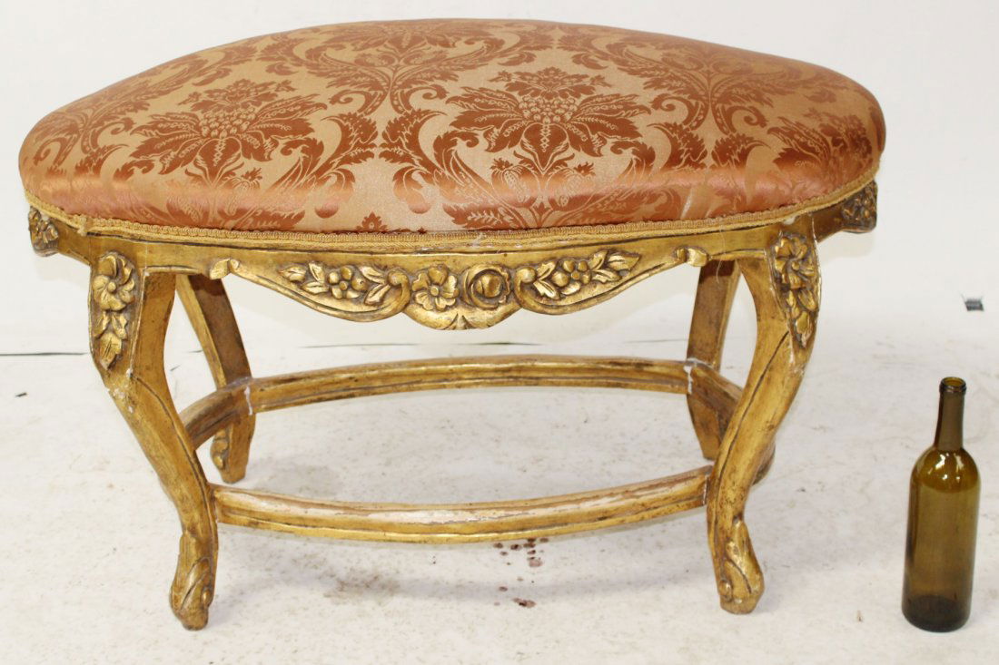 Louis XV gilt wood oval ottoman (1 of 4)