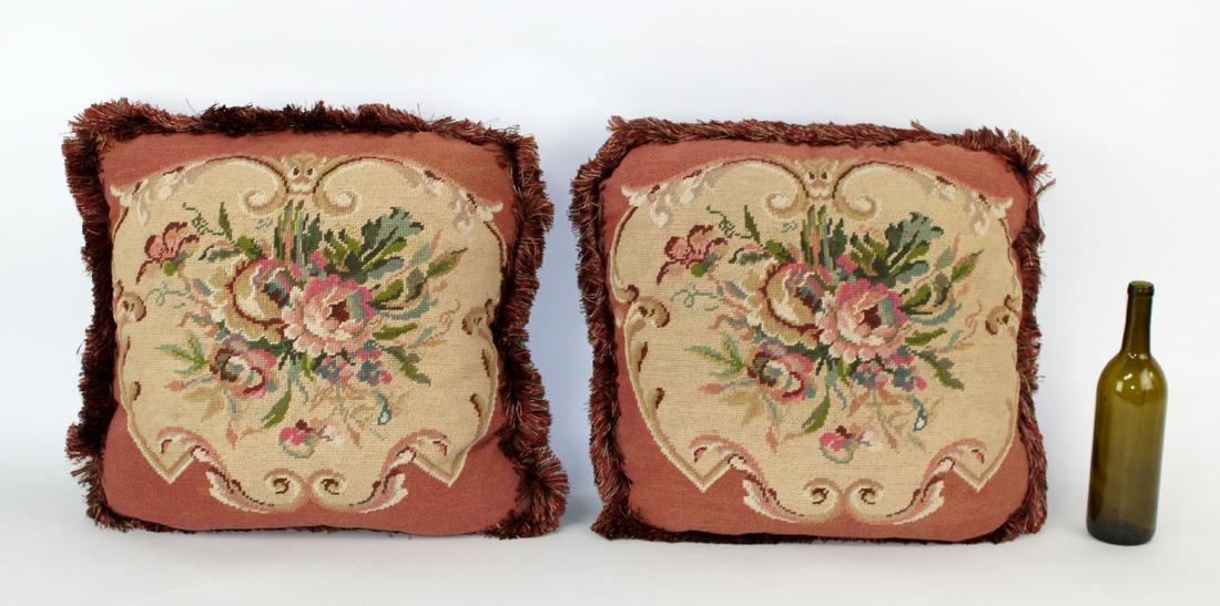 Pair of floral needlepoint throw pillows (1 of 4)