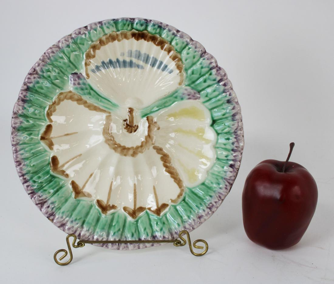 French Longchamp Majolica asparagus plate: French Longchamp Majolica asparagus plate. Impressed mark. Circa 1900's. 9 3/4"dia