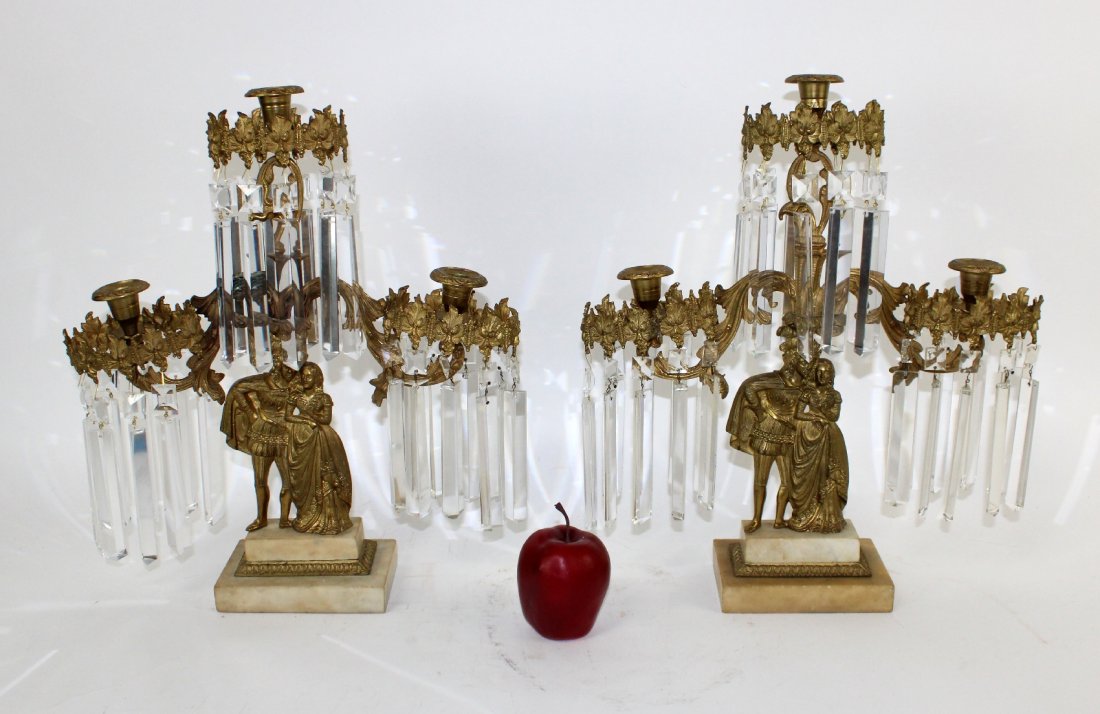 Pair French bronze & crystal figural girandoles (1 of 6)