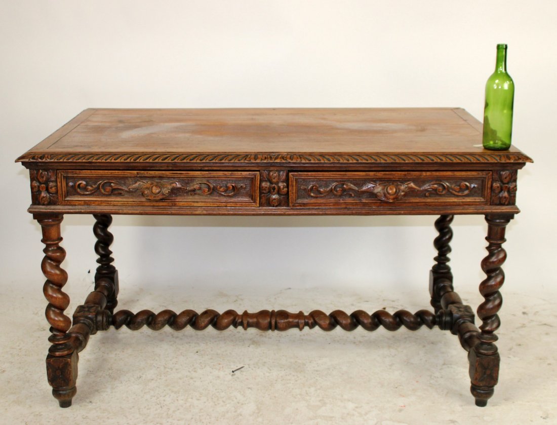 French Louis XIII carved oak bureauplat desk (1 of 7)