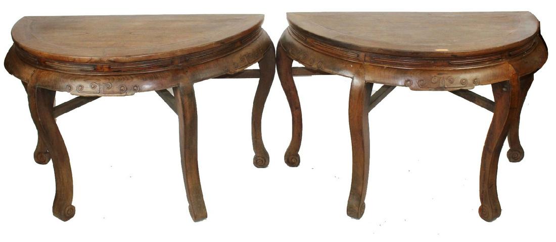 Chinese hardwood demi-lune console table (1 of 4)
