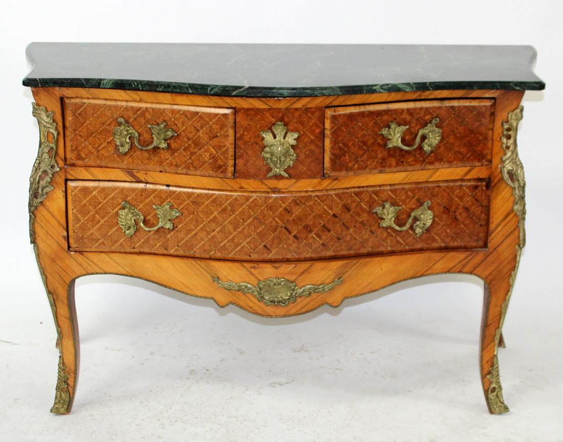 French Louis XV style bombe marquetry commode (1 of 8)