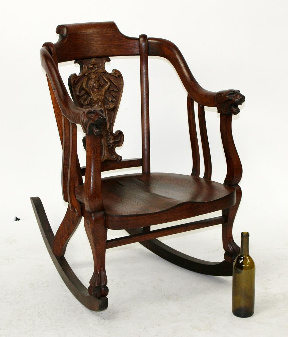 American carved oak curved rocking chair (1 of 6)