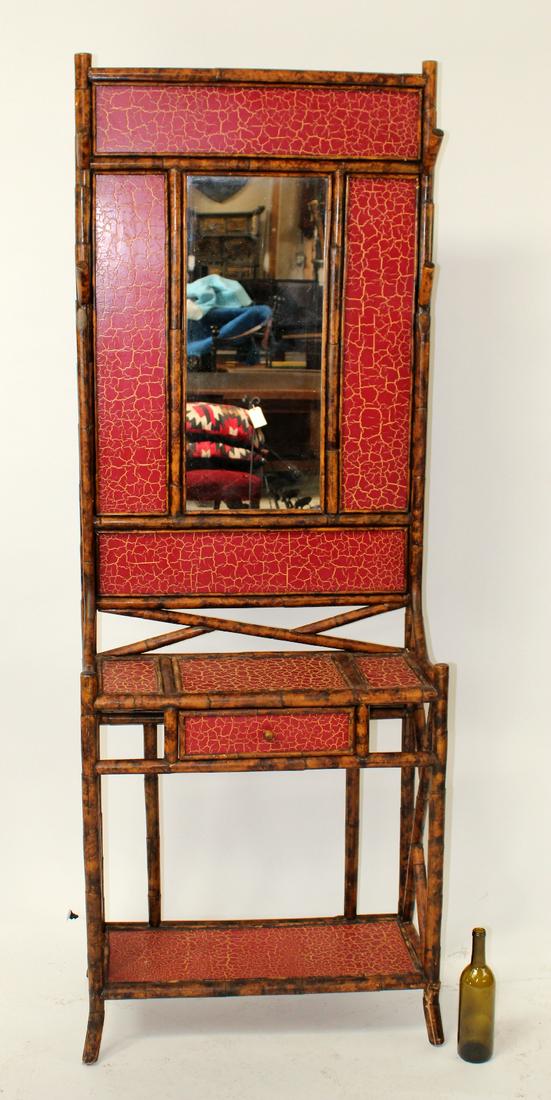 English bamboo hall tree with mirror (1 of 5)