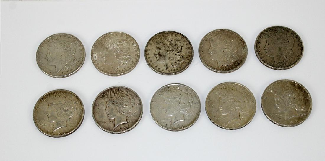 Lot of 10 Morgan & Peace silver dollars (1 of 7)