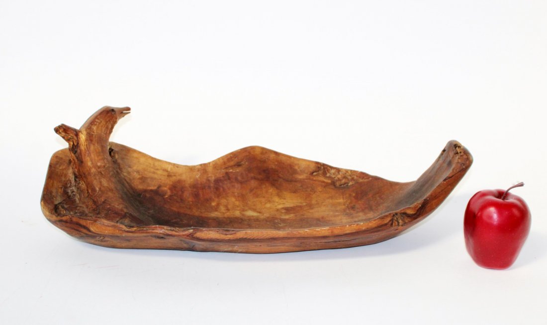 Primitive carved driftwood bowl with dolphin (1 of 6)