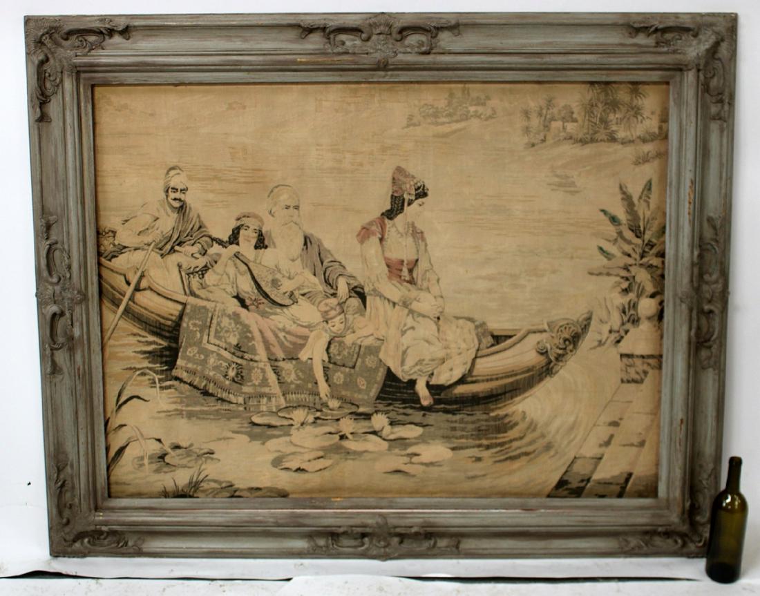 French Orientalist tapestry in painted frame (1 of 5)