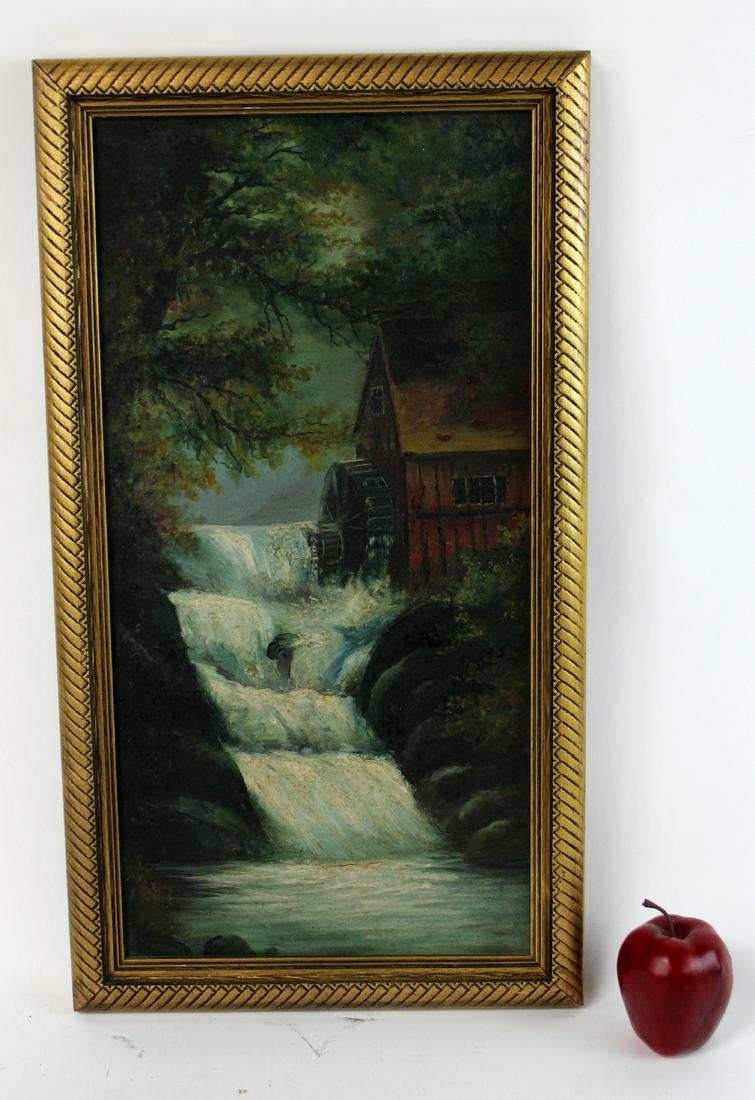 Oil on canvas landscape with Mill with river (1 of 8)