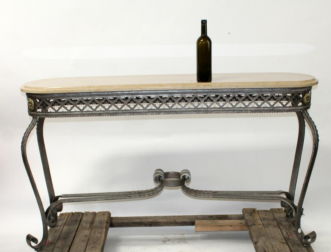 Forged iron console with marble top (1 of 7)