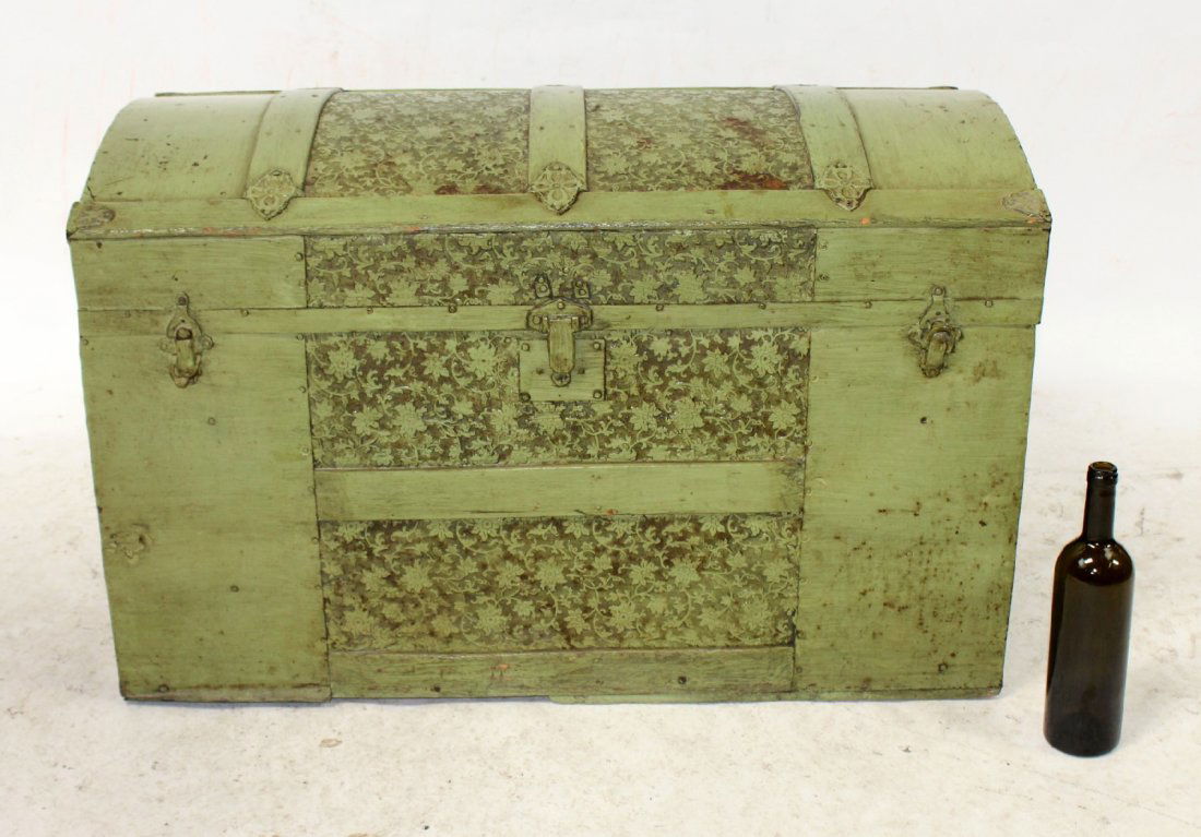 Vintage painted green dome top steamer trunk (1 of 7)