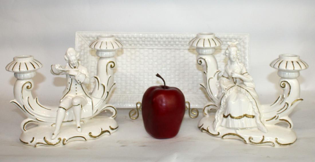 Pair porcelain candelabra and Tiffany & Co tray (1 of 5)