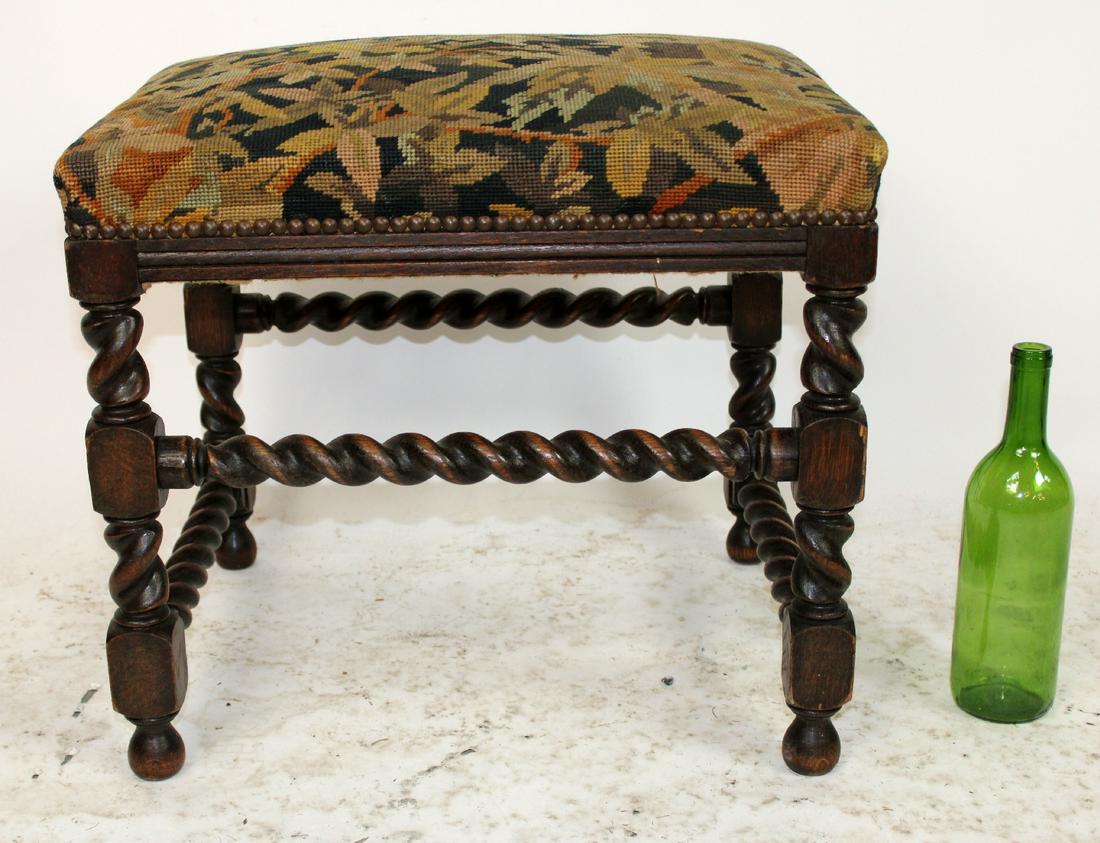 French barley twist foot stool in oak with tapestry (1 of 10)