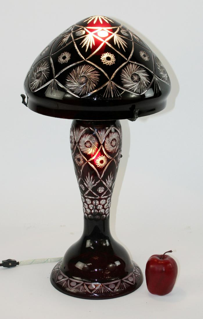 Amethyst cut to clear Bohemian mushroom lamp (1 of 5)