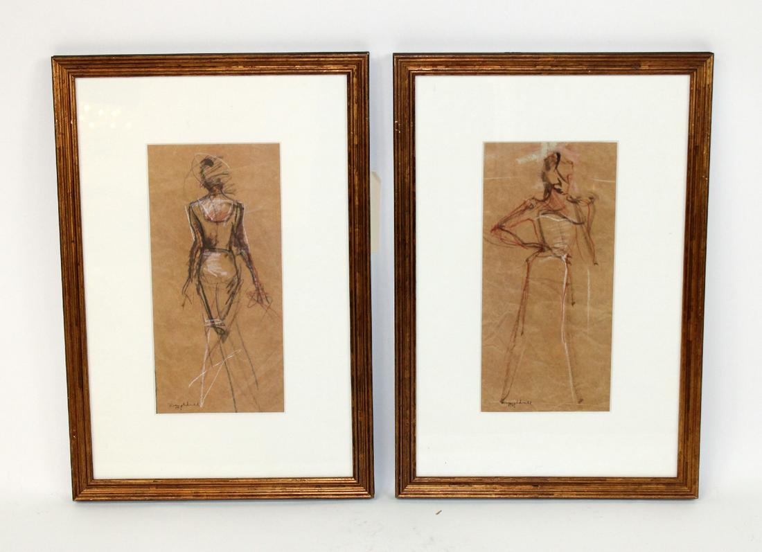 Lot of 2 chalk sketches signed Daughdrill (1 of 11)