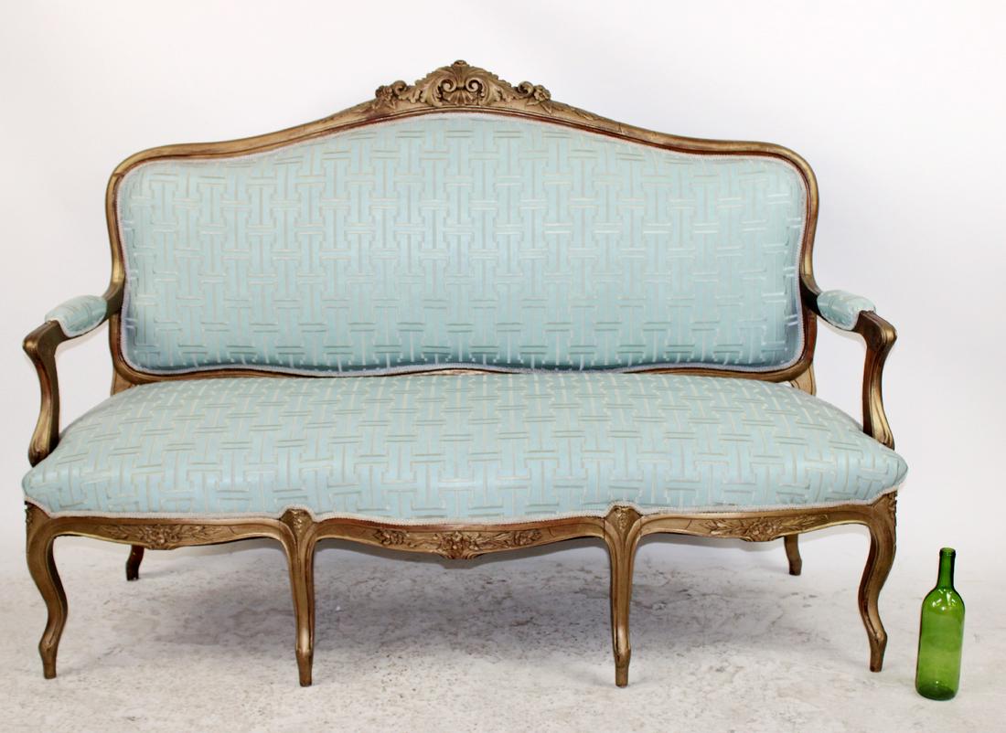 Louis XV style walnut settee with leather (1 of 11)