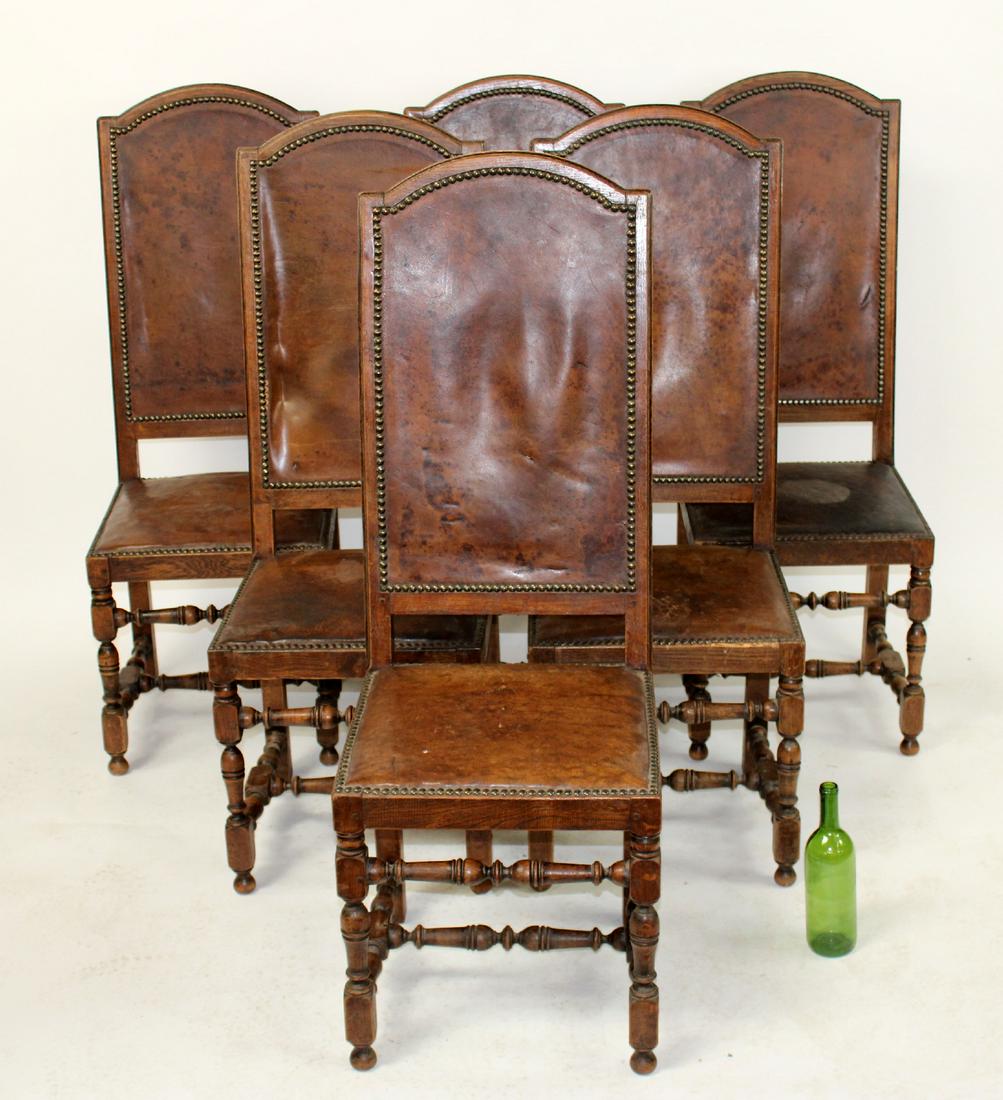 Set of 6 French studded leather dining chairs (1 of 13)