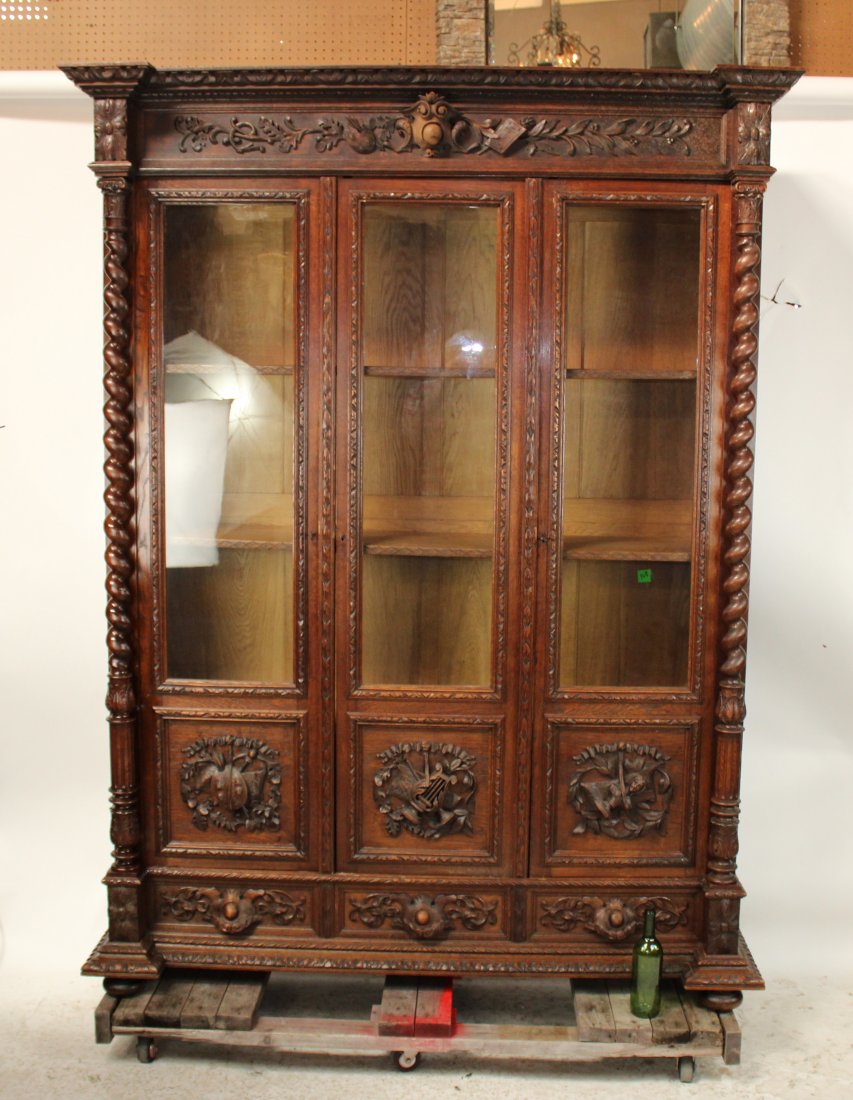 French triple bookcase with barley twist columns (1 of 10)