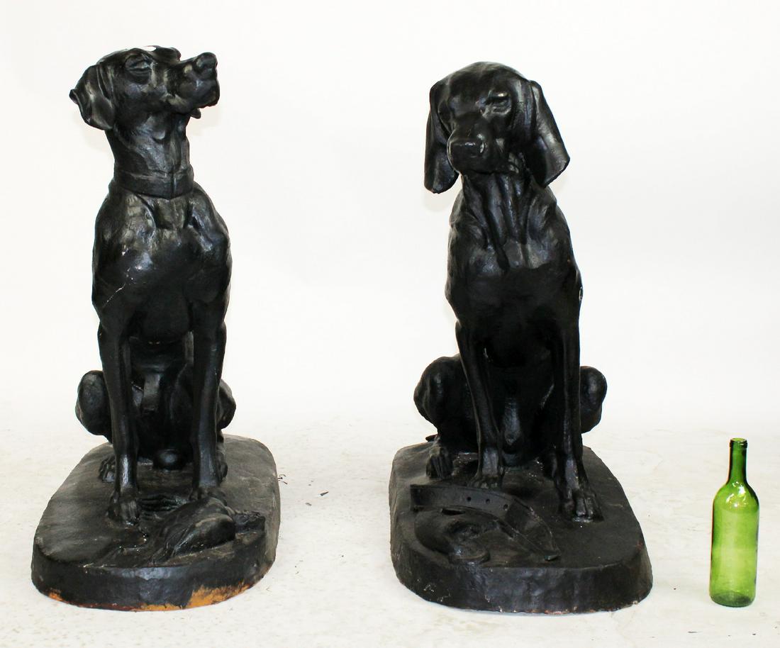 Pair cast iron seated entry hunting dog garden statues (1 of 9)