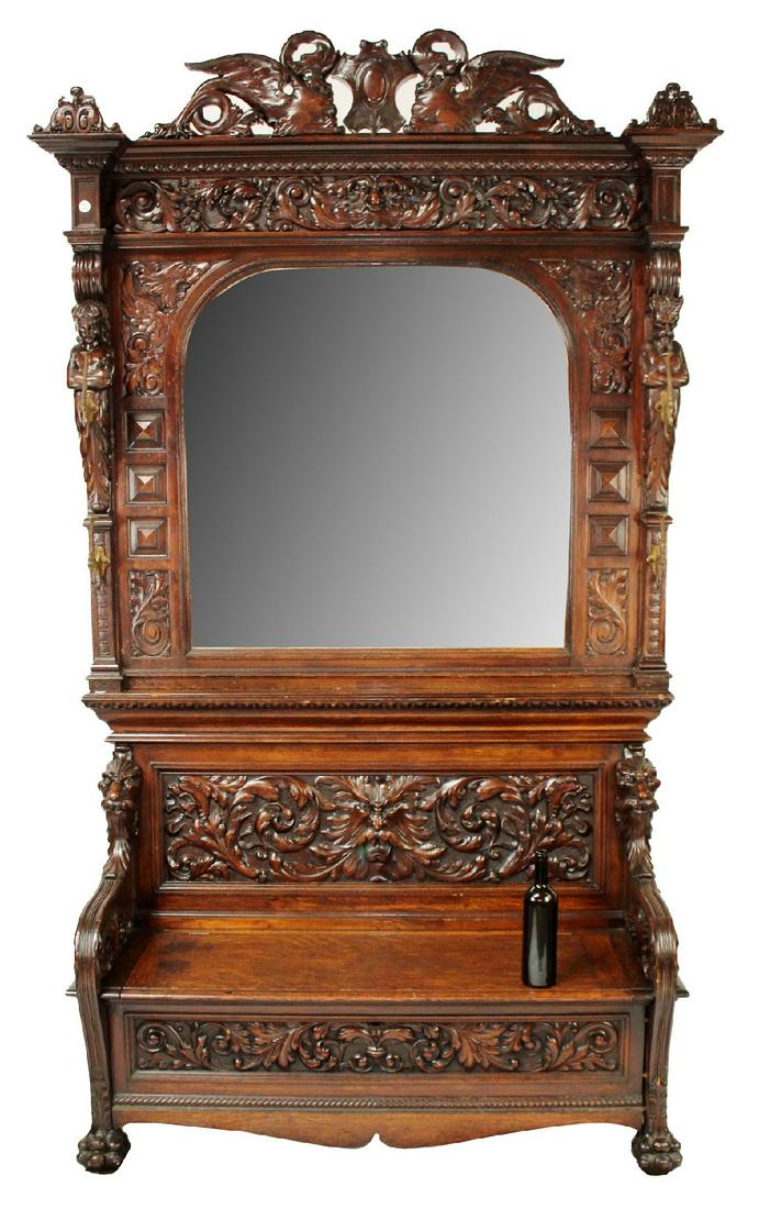 Italian hall bench in oak and mahogany (1 of 11)