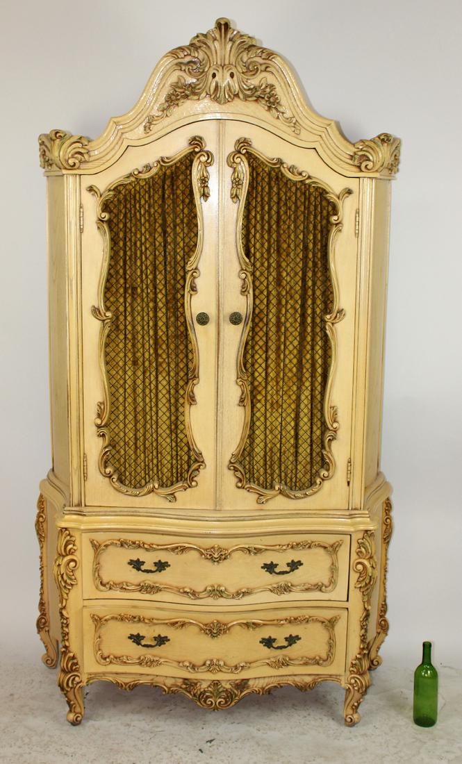 Rococo style painted armoire on chest (1 of 6)