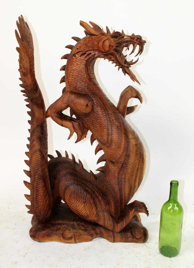 Chinese carved dragon sculpture in teak (1 of 12)