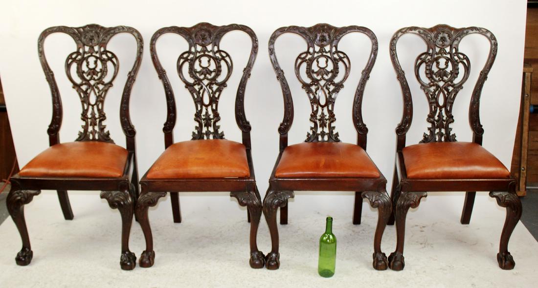 Set of 4 19th c Chippendale chairs (1 of 9)