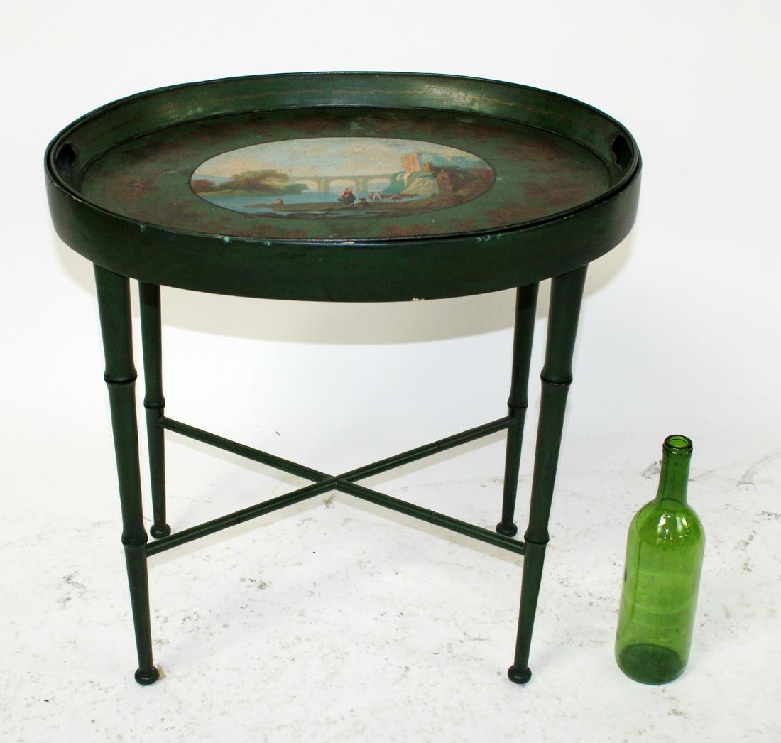 English Tole painted oval tray table (1 of 8)